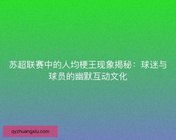 苏超联赛中的人均梗王现象揭秘：球迷与球员的幽默互动文化